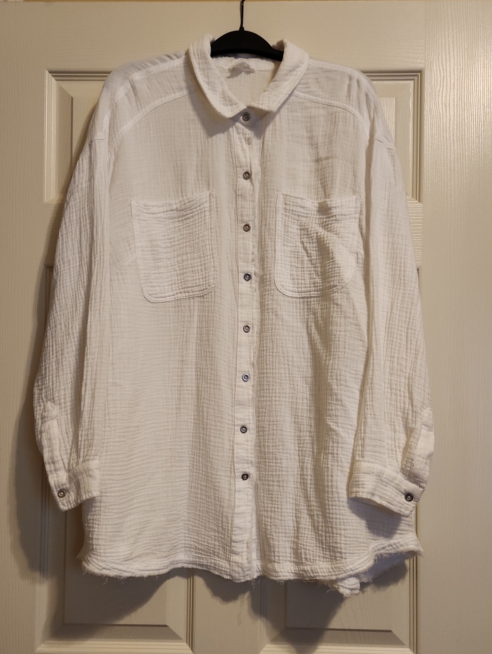 Tribal Jeans White Button-Down Gauze Shirt, Relaxed Fit, 1X